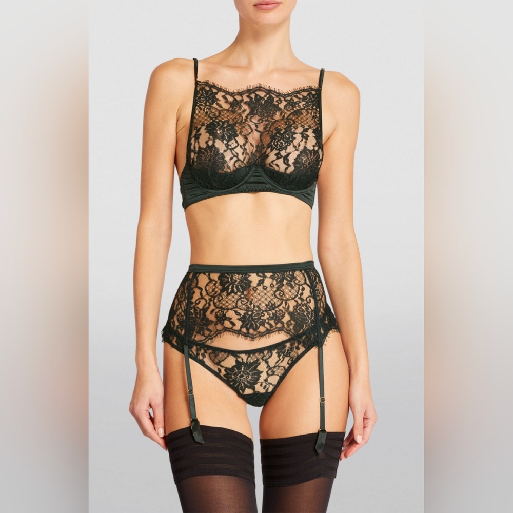 2 piece CoCo de Mer Thong and Garter Belt green small